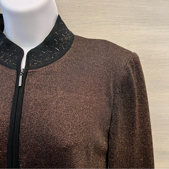 Ming Wang Ombré Bronze Black Beaded Zip Knit Jacket Size Medium Like‎ New - Picture 3 of 9